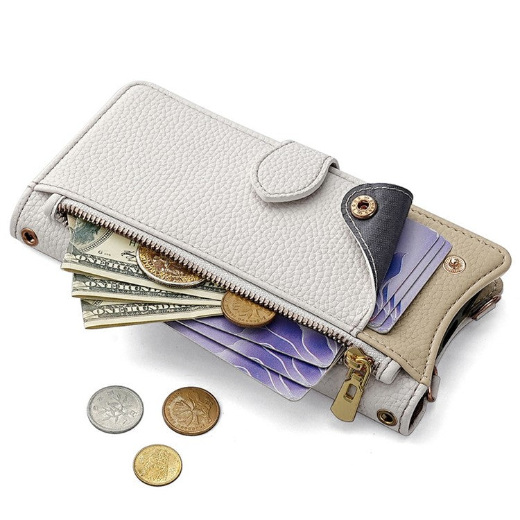 For Samsung Galaxy A56 5G Leather Case Wallet Stand Cover Irregular Tail Style with Chain Strap - White