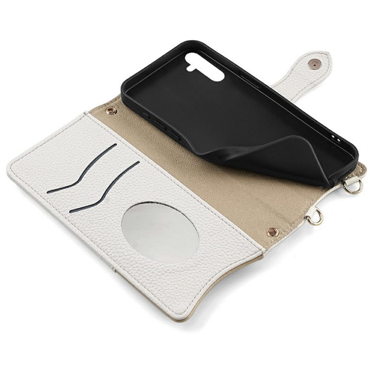 For Samsung Galaxy A56 5G Leather Case Wallet Stand Cover Irregular Tail Style with Chain Strap - White