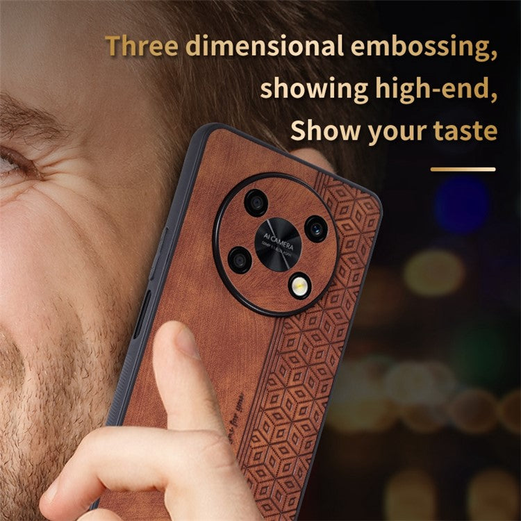 AZNS For Huawei Enjoy 50 Pro 4G / nova Y90 4G Imprinted Pattern Phone Case Scratch-resistant PU Leather Coated TPU Phone Cover - Black