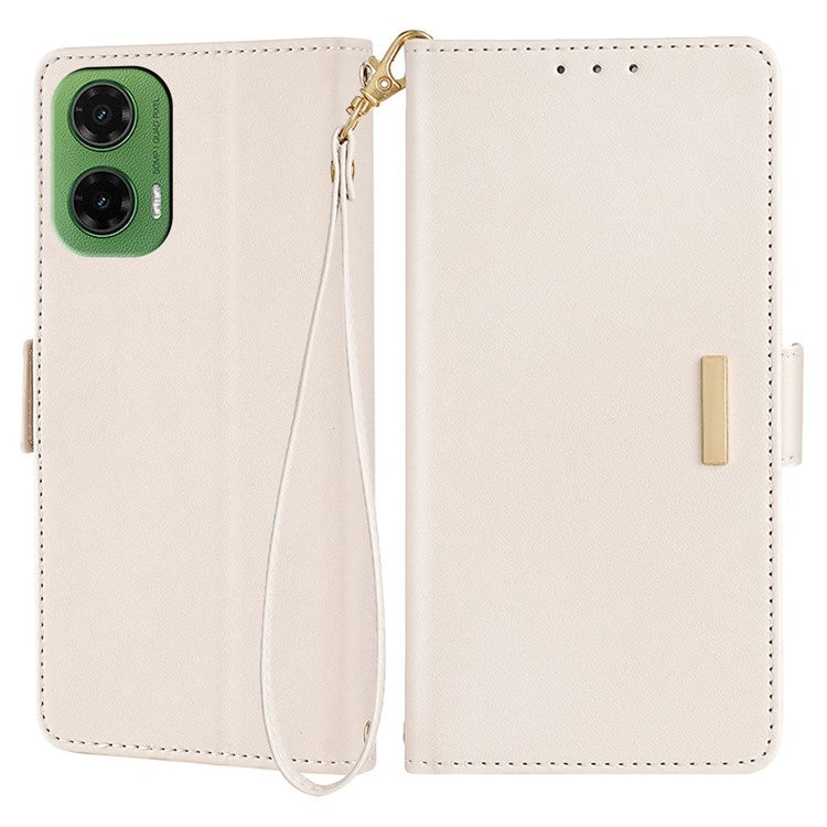 For Motorola Moto G35 5G Leather Wallet Case RFID Blocking Stand Cover with Hand Strap - White