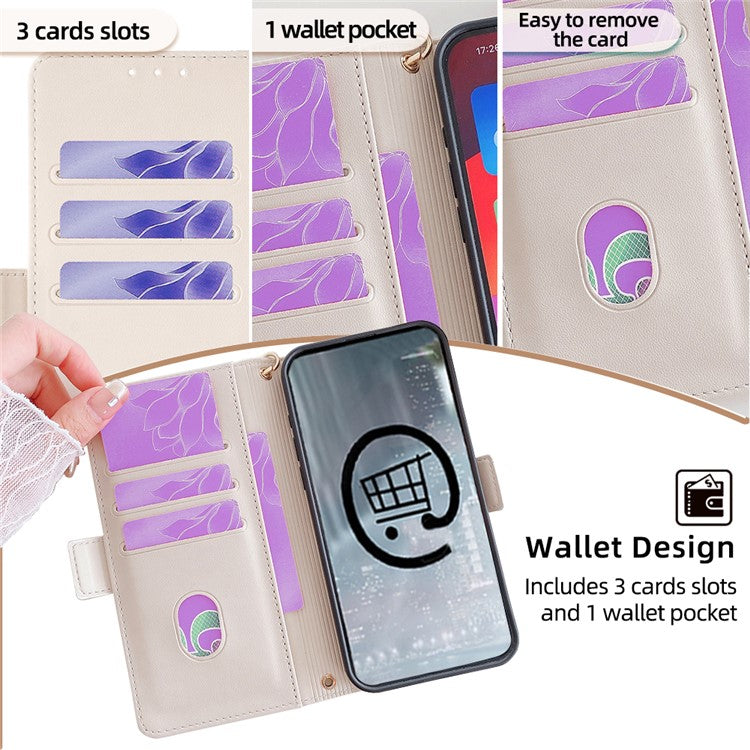 For Motorola Moto G35 5G Leather Wallet Case RFID Blocking Stand Cover with Hand Strap - White