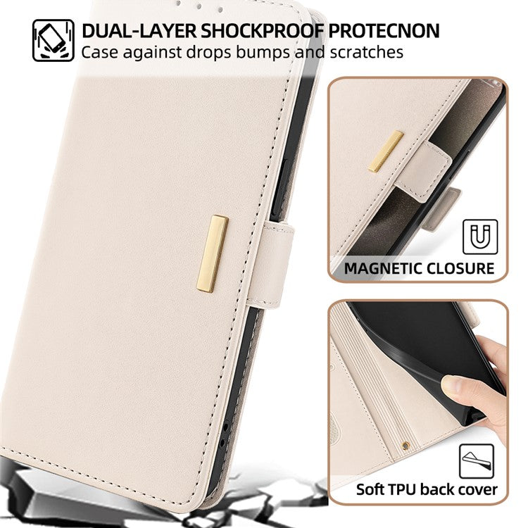 For Motorola Moto G35 5G Leather Wallet Case RFID Blocking Stand Cover with Hand Strap - White