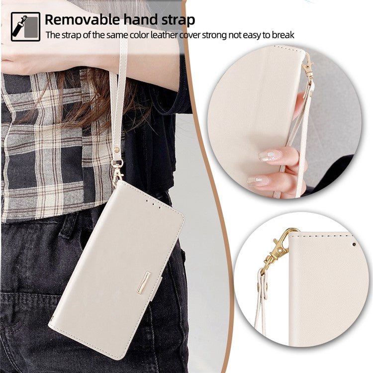 For Motorola Moto G35 5G Leather Wallet Case RFID Blocking Stand Cover with Hand Strap - White