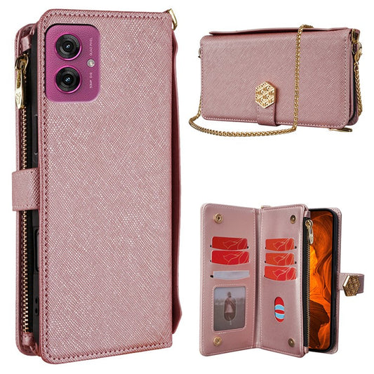For Motorola Moto G55 5G Case Cross Texture PU Leather+TPU Wallet Phone Cover with Strap - Rose Gold