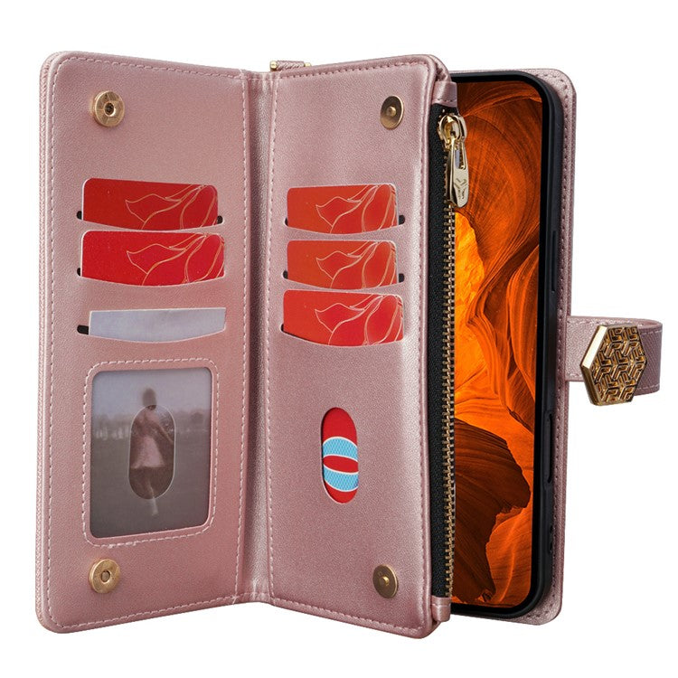 For Motorola Moto G55 5G Case Cross Texture PU Leather+TPU Wallet Phone Cover with Strap - Rose Gold