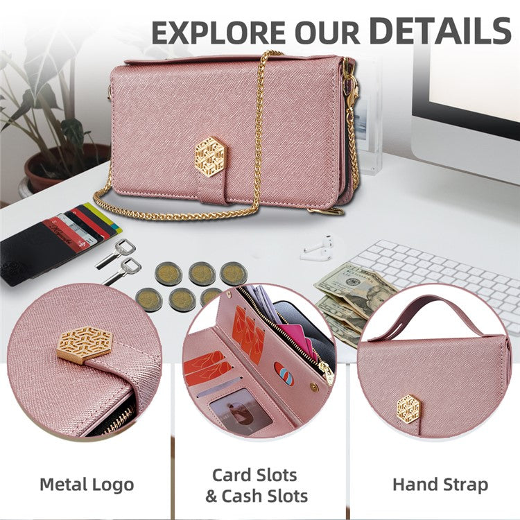 For Motorola Moto G55 5G Case Cross Texture PU Leather+TPU Wallet Phone Cover with Strap - Rose Gold