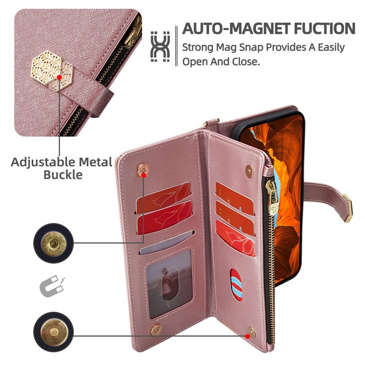 For Motorola Moto G55 5G Case Cross Texture PU Leather+TPU Wallet Phone Cover with Strap - Rose Gold