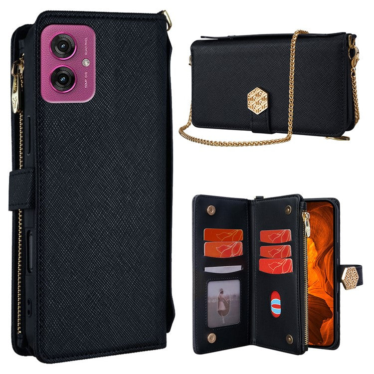 For Motorola Moto G55 5G Case Cross Texture PU Leather+TPU Wallet Phone Cover with Strap - Black