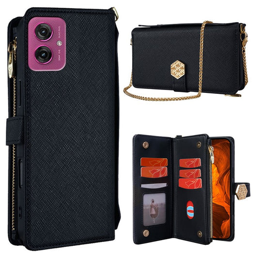 For Motorola Moto G55 5G Case Cross Texture PU Leather+TPU Wallet Phone Cover with Strap - Black
