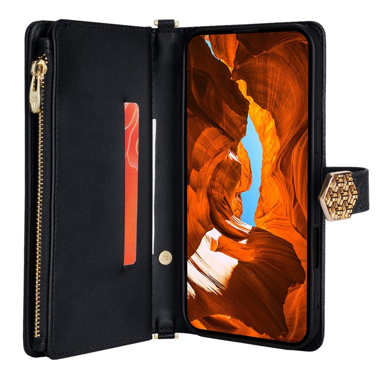 For Motorola Moto G55 5G Case Cross Texture PU Leather+TPU Wallet Phone Cover with Strap - Black