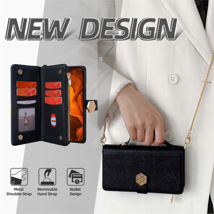 For Motorola Moto G55 5G Case Cross Texture PU Leather+TPU Wallet Phone Cover with Strap - Black