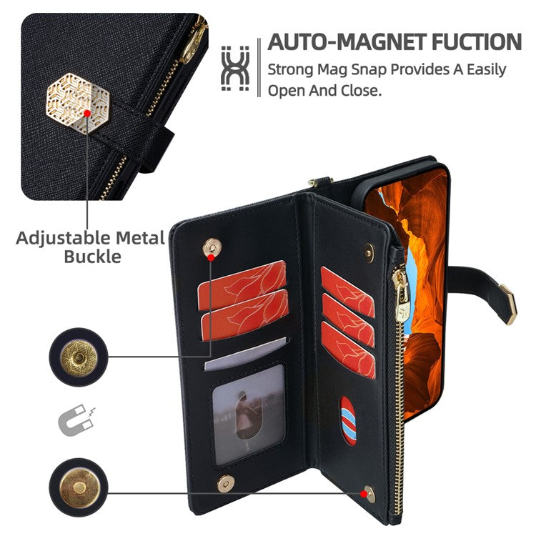 For Motorola Moto G55 5G Case Cross Texture PU Leather+TPU Wallet Phone Cover with Strap - Black