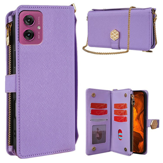 For Motorola Moto G55 5G Case Cross Texture PU Leather+TPU Wallet Phone Cover with Strap - Purple