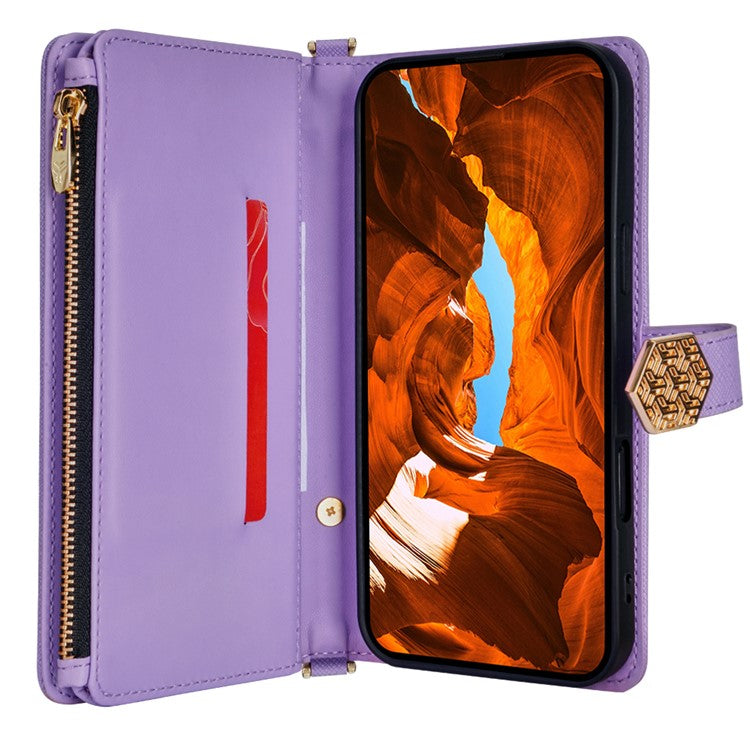 For Motorola Moto G55 5G Case Cross Texture PU Leather+TPU Wallet Phone Cover with Strap - Purple