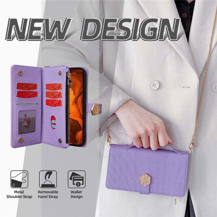 For Motorola Moto G55 5G Case Cross Texture PU Leather+TPU Wallet Phone Cover with Strap - Purple