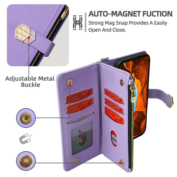 For Motorola Moto G55 5G Case Cross Texture PU Leather+TPU Wallet Phone Cover with Strap - Purple