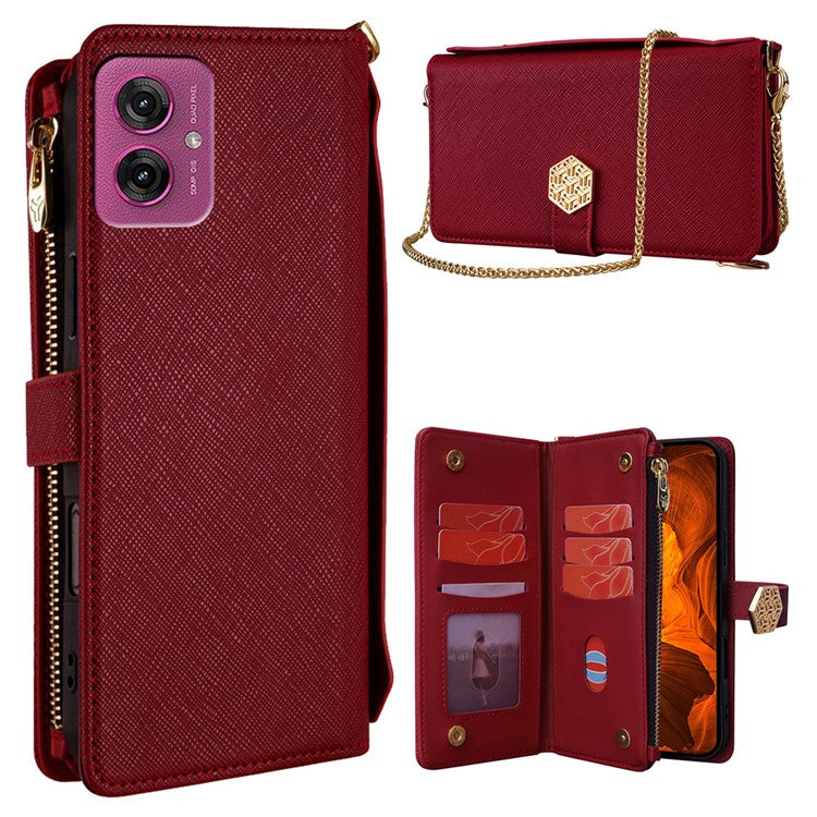For Motorola Moto G55 5G Case Cross Texture PU Leather+TPU Wallet Phone Cover with Strap - Red