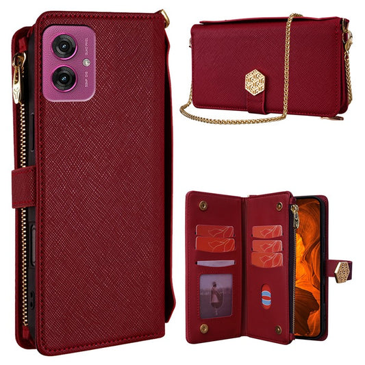 For Motorola Moto G55 5G Case Cross Texture PU Leather+TPU Wallet Phone Cover with Strap - Red