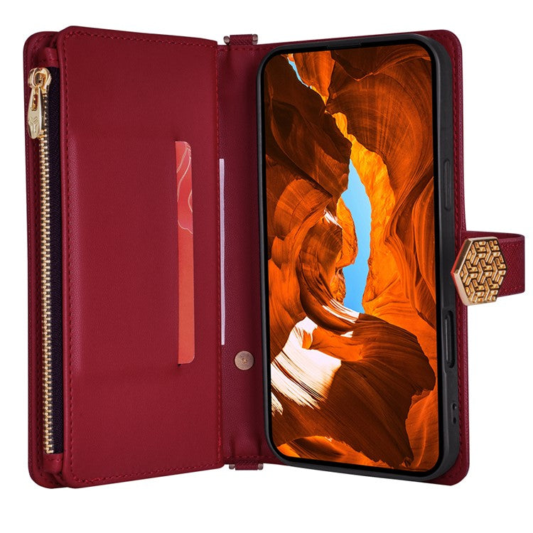 For Motorola Moto G55 5G Case Cross Texture PU Leather+TPU Wallet Phone Cover with Strap - Red