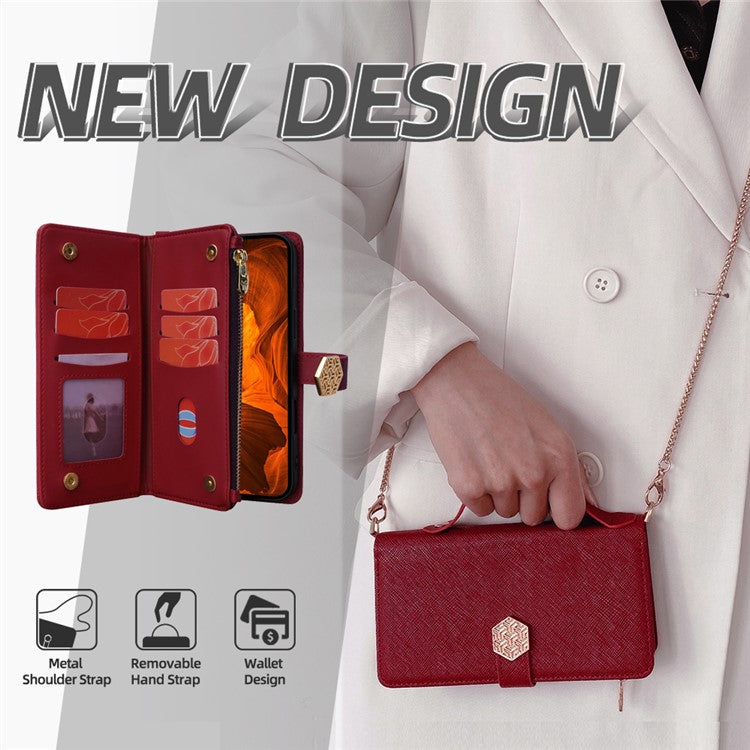 For Motorola Moto G55 5G Case Cross Texture PU Leather+TPU Wallet Phone Cover with Strap - Red