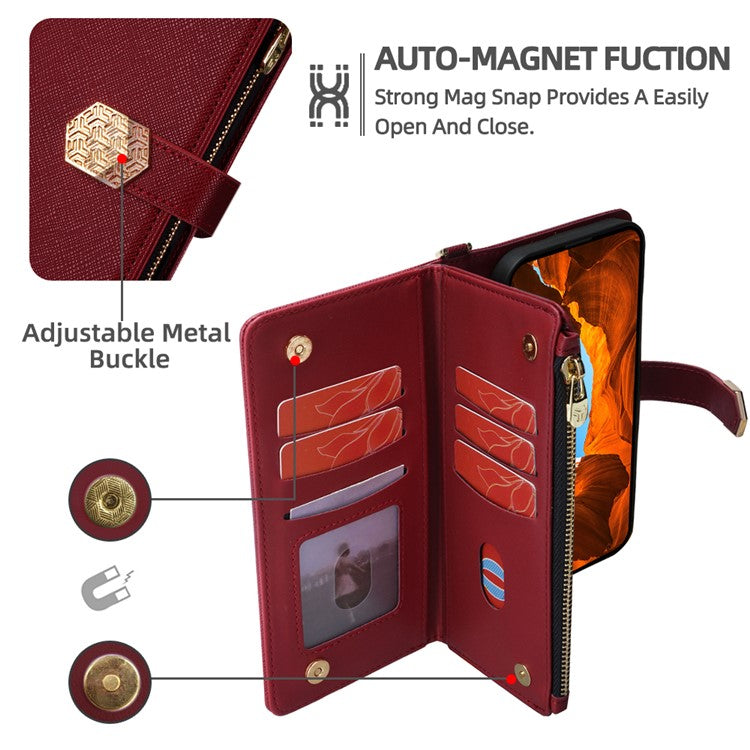 For Motorola Moto G55 5G Case Cross Texture PU Leather+TPU Wallet Phone Cover with Strap - Red