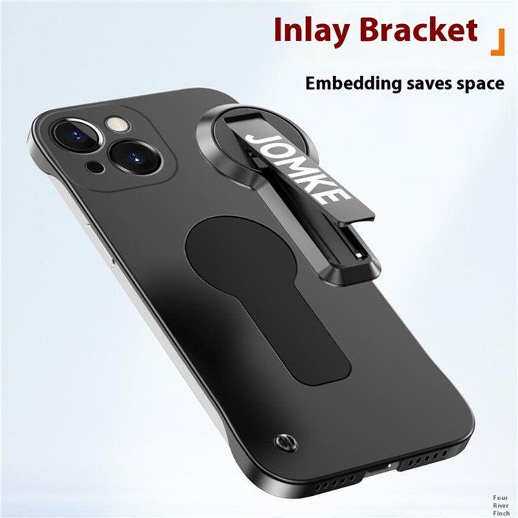 For iPhone 14 Case Hard PC Frameless Baking Paint Kickstand Phone Cover - Silver