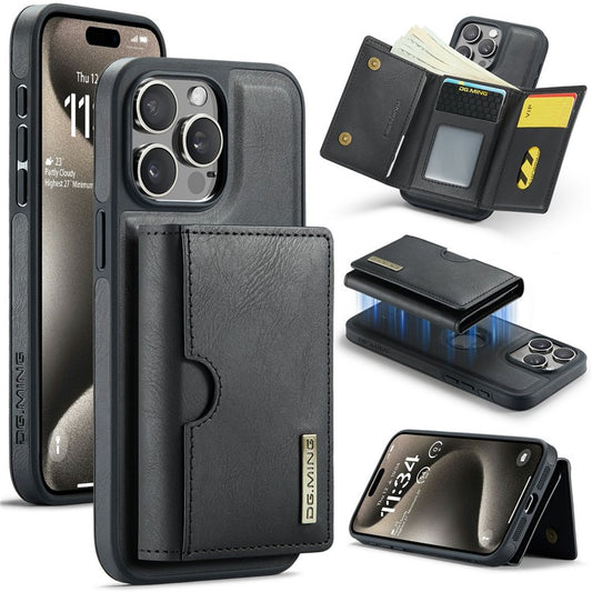 DG.MING M6 Series For iPhone 14 Pro Case Magnetic Wallet PU+PC+TPU Phone Cover - Black