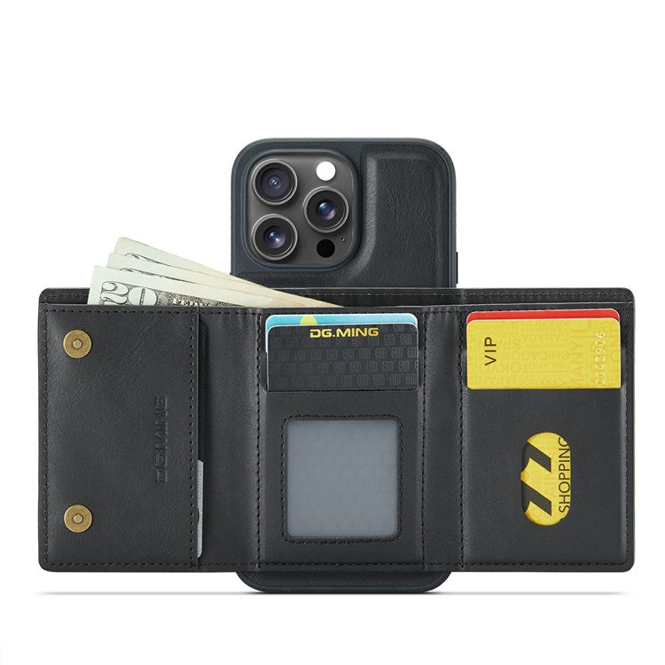 DG.MING M6 Series For iPhone 14 Pro Case Magnetic Wallet PU+PC+TPU Phone Cover - Black