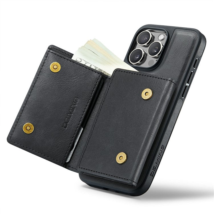 DG.MING M6 Series For iPhone 14 Pro Case Magnetic Wallet PU+PC+TPU Phone Cover - Black