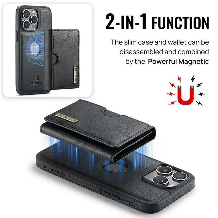 DG.MING M6 Series For iPhone 14 Pro Case Magnetic Wallet PU+PC+TPU Phone Cover - Black