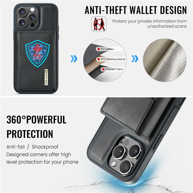 DG.MING M6 Series For iPhone 14 Pro Case Magnetic Wallet PU+PC+TPU Phone Cover - Black