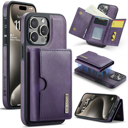 DG.MING M6 Series For iPhone 14 Pro Case Magnetic Wallet PU+PC+TPU Phone Cover - Purple