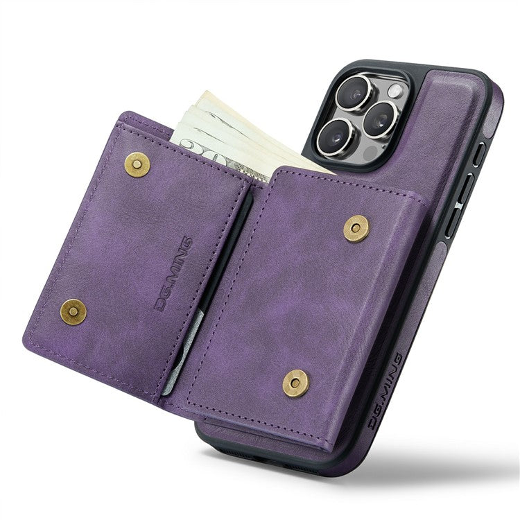 DG.MING M6 Series For iPhone 14 Pro Case Magnetic Wallet PU+PC+TPU Phone Cover - Purple