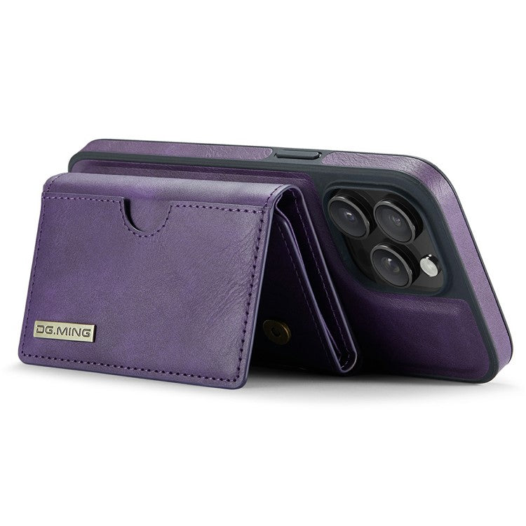 DG.MING M6 Series For iPhone 14 Pro Case Magnetic Wallet PU+PC+TPU Phone Cover - Purple