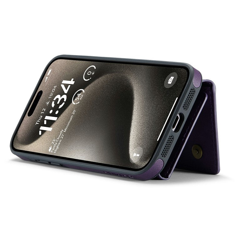 DG.MING M6 Series For iPhone 14 Pro Case Magnetic Wallet PU+PC+TPU Phone Cover - Purple