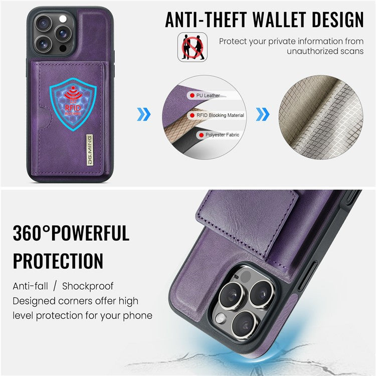 DG.MING M6 Series For iPhone 14 Pro Case Magnetic Wallet PU+PC+TPU Phone Cover - Purple