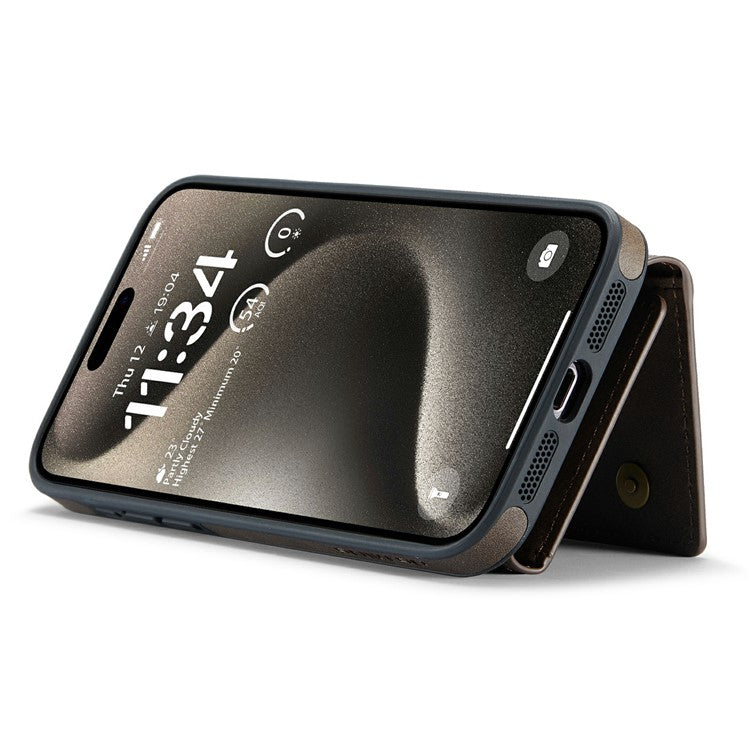 DG.MING M6 Series For iPhone 14 Pro Max Case Magnetic Wallet PU+PC+TPU Phone Cover - Coffee