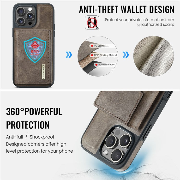 DG.MING M6 Series For iPhone 14 Pro Max Case Magnetic Wallet PU+PC+TPU Phone Cover - Coffee