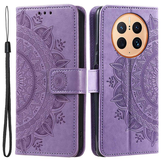 Anti-drop Cell Phone Cover For Huawei Mate 50 Pro 4G, Mandala Flower Pattern Imprinted PU Leather Flip Wallet Case Stand - Purple