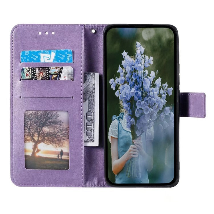 Anti-drop Cell Phone Cover For Huawei Mate 50 Pro 4G, Mandala Flower Pattern Imprinted PU Leather Flip Wallet Case Stand - Purple