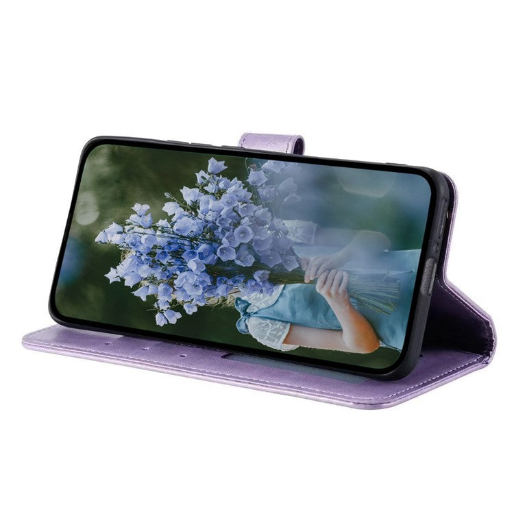 Anti-drop Cell Phone Cover For Huawei Mate 50 Pro 4G, Mandala Flower Pattern Imprinted PU Leather Flip Wallet Case Stand - Purple