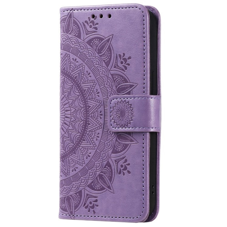 Anti-drop Cell Phone Cover For Huawei Mate 50 Pro 4G, Mandala Flower Pattern Imprinted PU Leather Flip Wallet Case Stand - Purple
