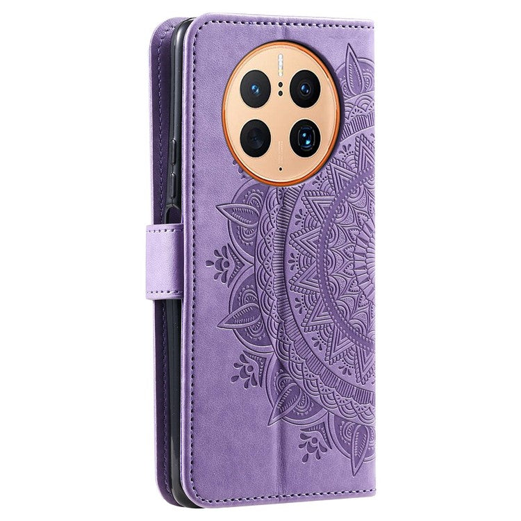 Anti-drop Cell Phone Cover For Huawei Mate 50 Pro 4G, Mandala Flower Pattern Imprinted PU Leather Flip Wallet Case Stand - Purple