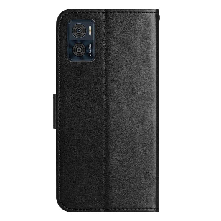 Wallet Case for Motorola Moto E22 4G / E22i 4G, Butterfly Flower Imprinted PU Leather Protective Phone Cover Stand with Strap - Black