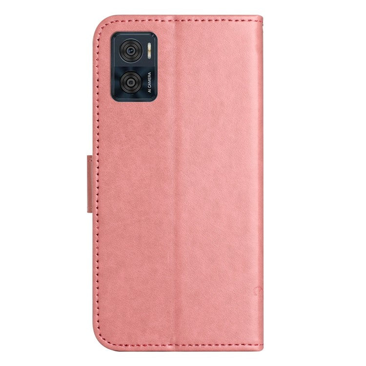 Wallet Case for Motorola Moto E22 4G / E22i 4G, Butterfly Flower Imprinted PU Leather Protective Phone Cover Stand with Strap - Pink