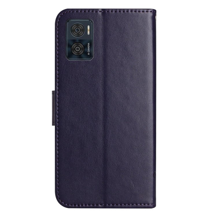 Wallet Case for Motorola Moto E22 4G / E22i 4G, Butterfly Flower Imprinted PU Leather Protective Phone Cover Stand with Strap - Dark Purple