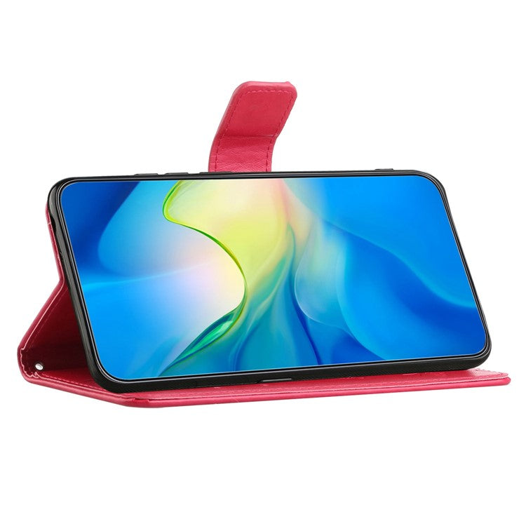 Wallet Case for Motorola Moto E22 4G / E22i 4G, Butterfly Flower Imprinted PU Leather Protective Phone Cover Stand with Strap - Red