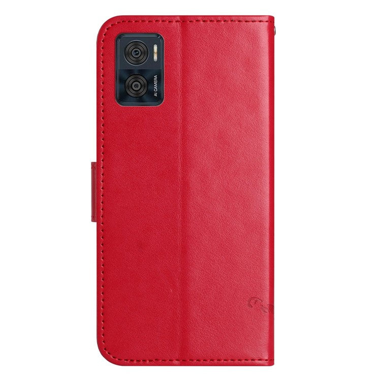 Wallet Case for Motorola Moto E22 4G / E22i 4G, Butterfly Flower Imprinted PU Leather Protective Phone Cover Stand with Strap - Red