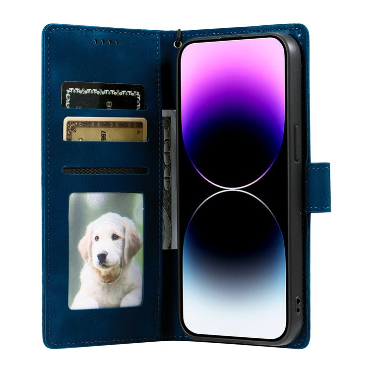 Style 018 For iPhone 14 Case Imprinted Totem Skin Feel Wallet Leather Phone Cover - Blue