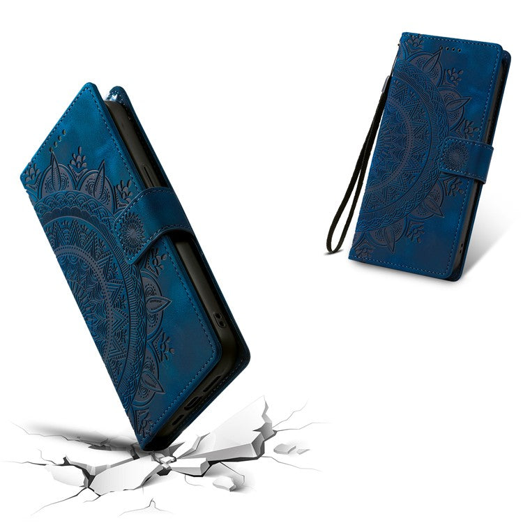 Style 018 For iPhone 14 Case Imprinted Totem Skin Feel Wallet Leather Phone Cover - Blue